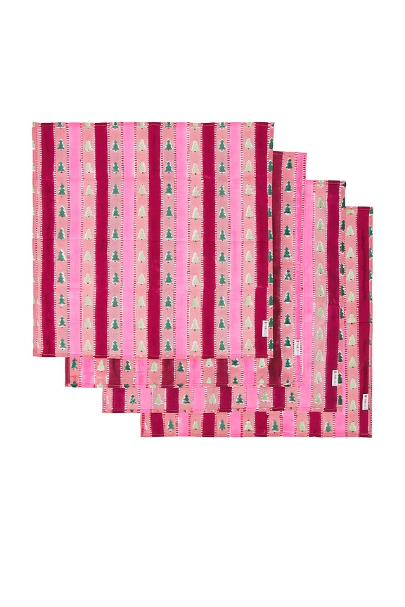 view 2 of 5 SERVILLETAS DE RAYAS DE MADERA DE NIEVE SNOWWOOD STRIPE NAPKINS in Red & Light Pink & Green