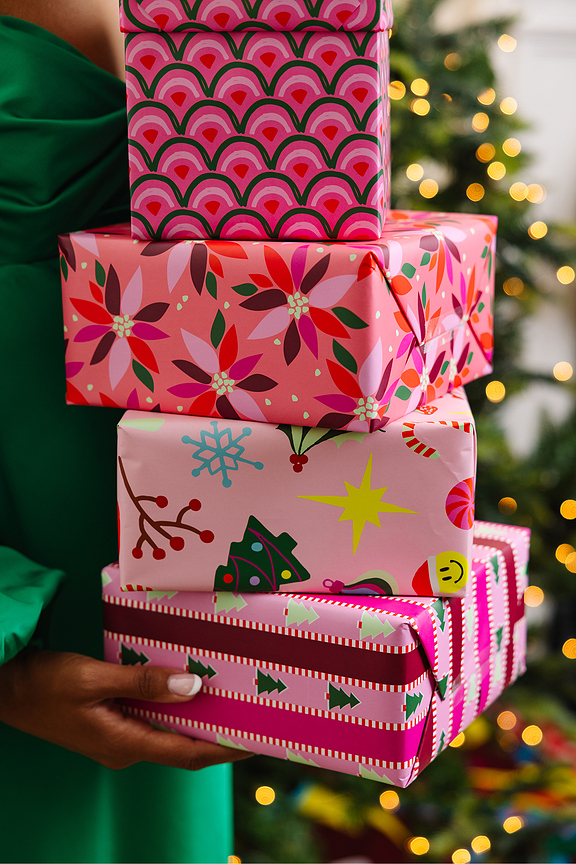 view 2 of 2 Snowwood Wrapping Paper Sheets in Hot Pink & Light Pink & Plum