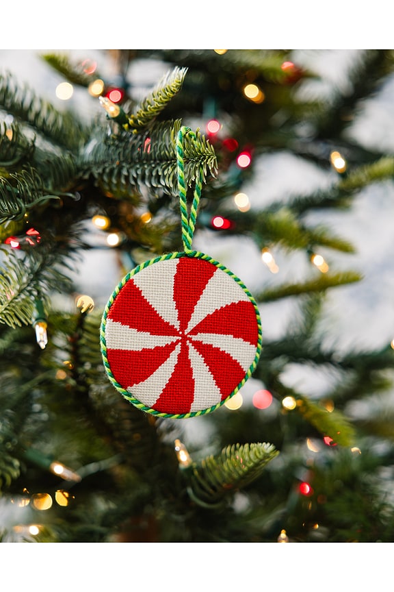 view 2 of 2 Peppermint Needlepoint Icon Ornament in Red