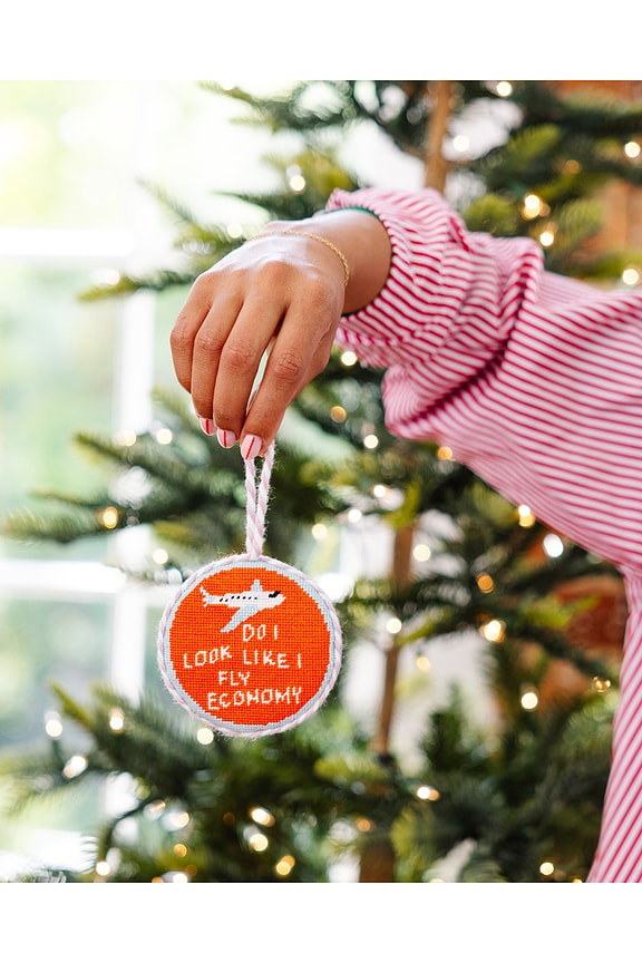 view 2 of 2 Fly Economy Needlepoint Ornament in Red & Orange
