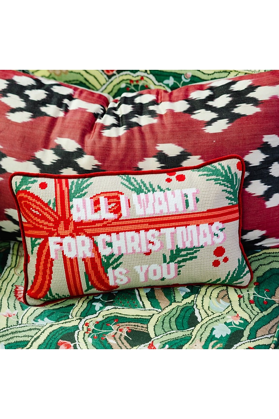 view 2 of 3 All I Want Needlepoint Pillow in Red & Beige