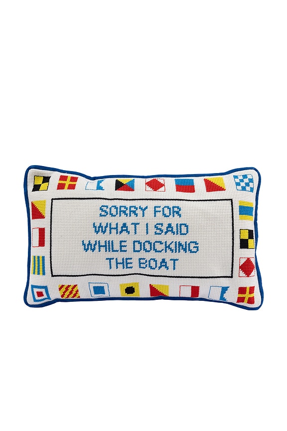 view 1 of 3 Docking The Boat Needlepoint Pillow in 