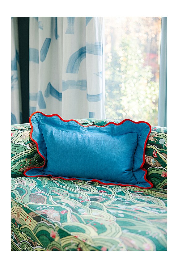 view 2 of 2 Darcy Linen Lumbar Pillow Cover in Peacock & Cherry