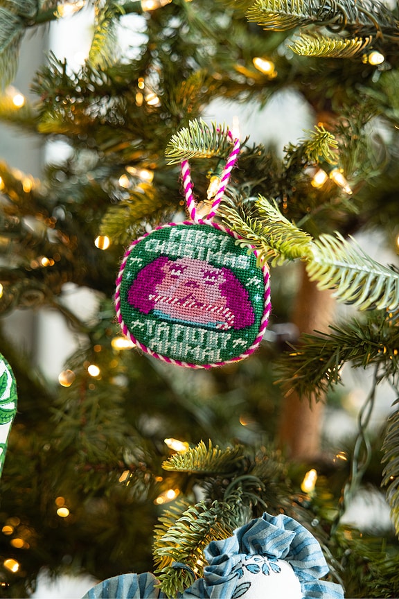 view 2 of 3 Filthy Animal Needlepoint Ornament in Pink & Orange