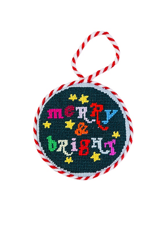 view 1 of 4 DÉCORATION DE NOËL POINT DE CROIX NEEDLEPOINT ORNAMENT in Dark Teal & Multicolor