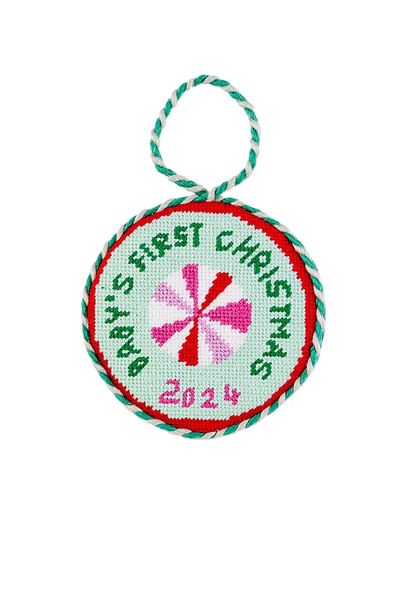 view 1 of 3 Baby's 1st Needlepoint Ornament in Green & Pink