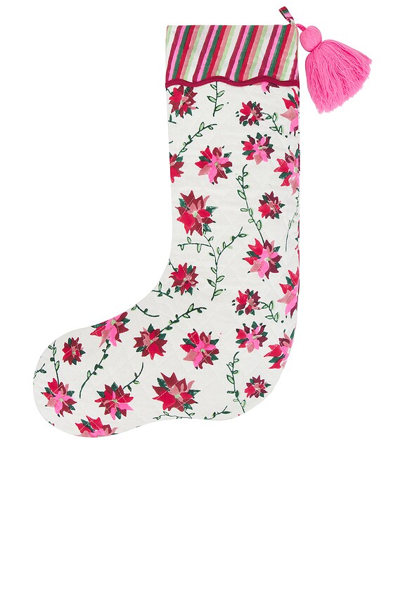 view 2 of 4 Poinsettia Stocking in White & Light Pink & Red