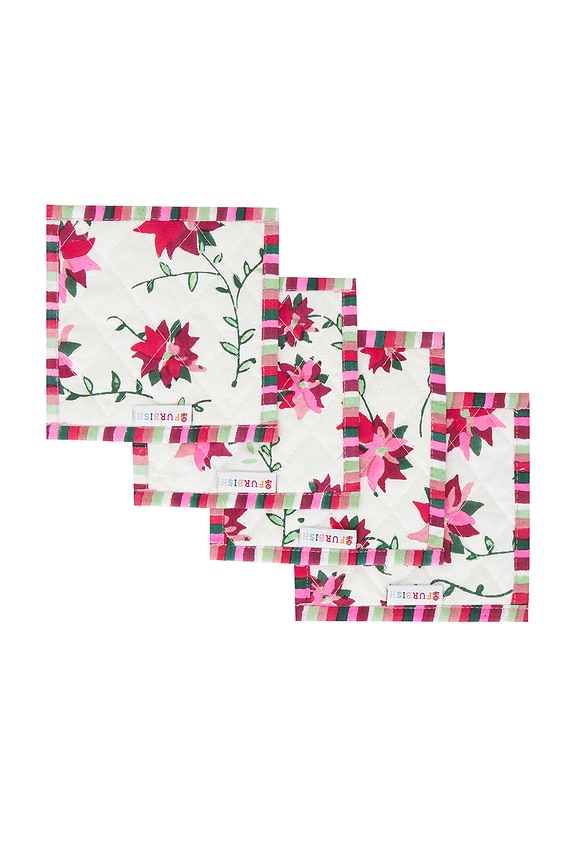 view 2 of 3 Poinsettia Coasters Set Of 4 in White & Light Pink & Red