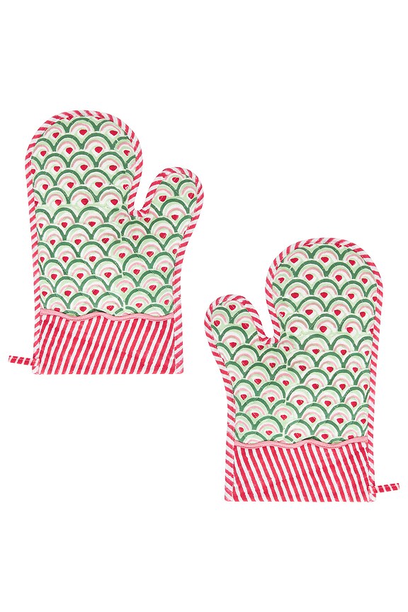view 1 of 3 Frostine Oven Mitt in Green & Red