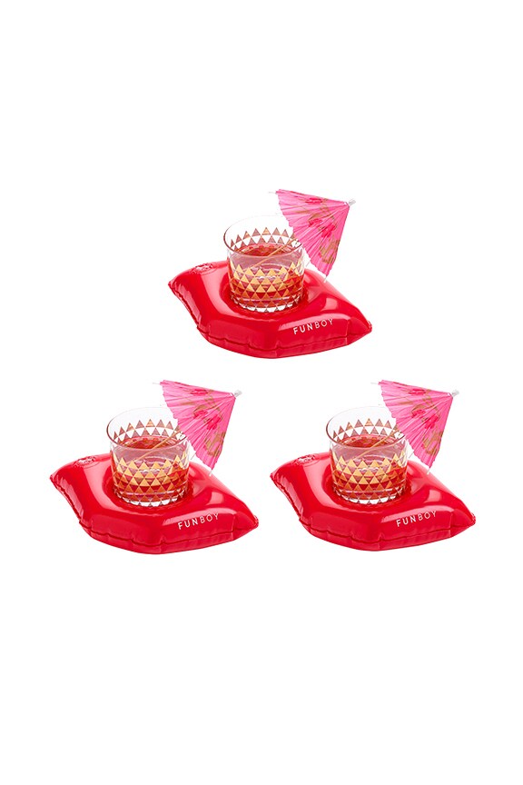 view 2 of 4 SOPORTE DE BEBIDA INFLABLE - CONJUNTO DE 3 LIP in Red