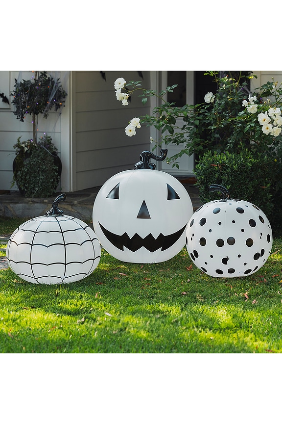 view 2 of 4 Black & White Pack Of 3 Light Up Inflatable Pumpkin in Black & White