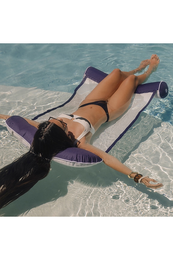 view 2 of 4 Luxe Fabric Water Hammock in White With Navy Trim