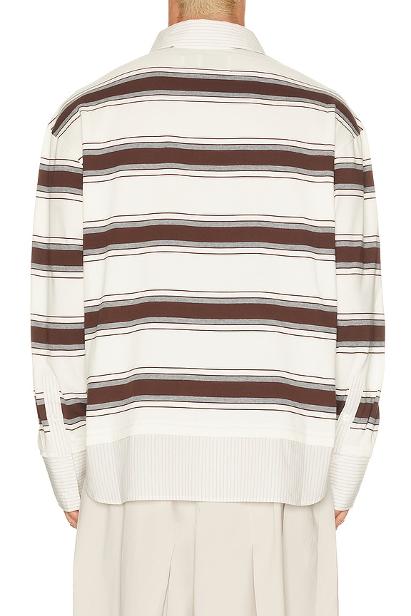 view 2 of 5 Decontructed Long Sleeve Polo in Brown & White
