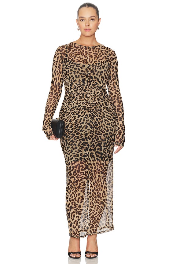 view 2 of 6 Mesh Ruched Maxi Dress in Lucky Leopard001