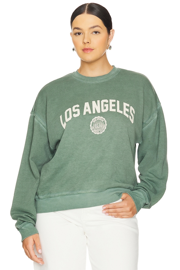 view 2 of 8 Brushed Fleece Graphic Crewneck in Washed Fatigue Green001