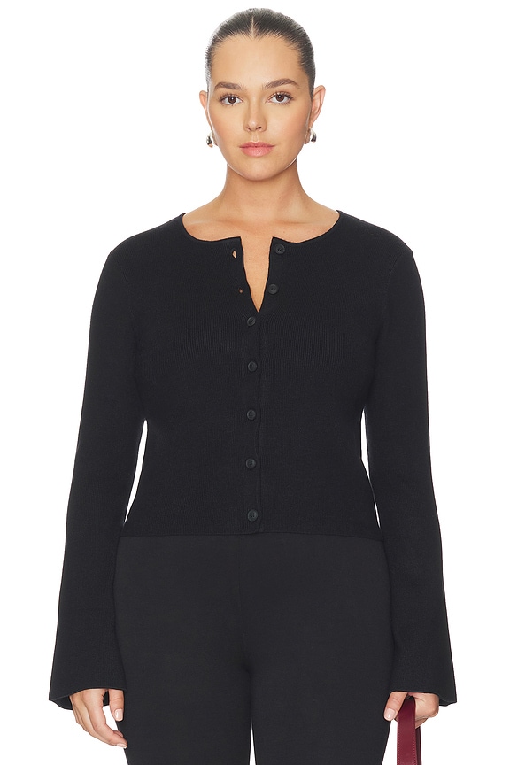 view 2 of 8 Bell Sleeve Knit Cardigan in Black001
