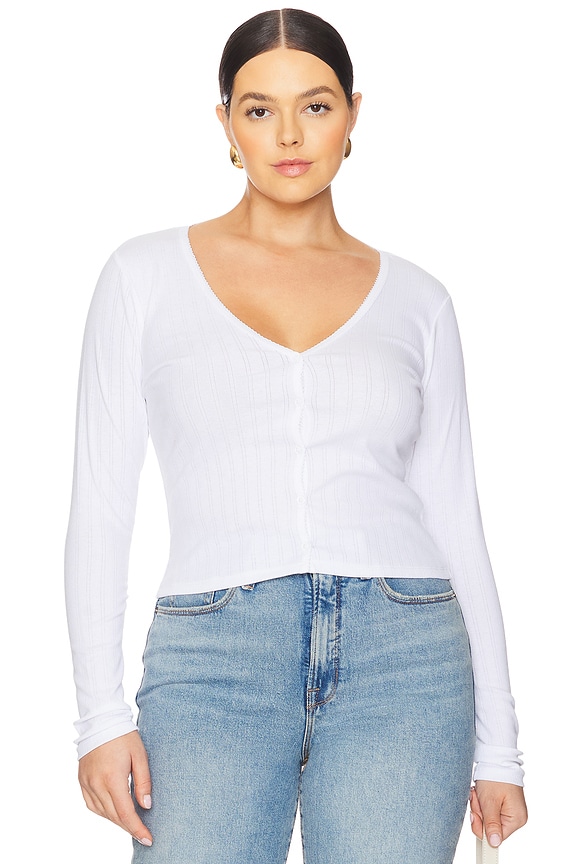 view 2 of 9 Cotton Pointelle Cardigan in White001