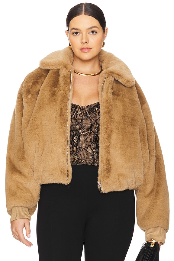 view 2 of 10 Faux Fur Collared Coat in Warm Caramel003