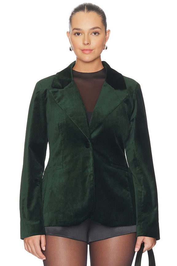 view 2 of 8 Velvet Sculpted Blazer in Pine Green003