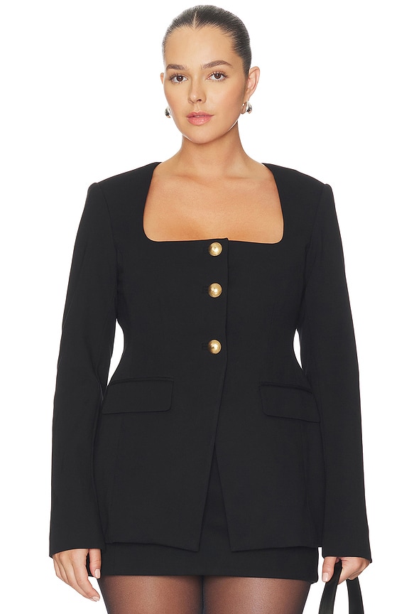 view 2 of 8 Soft Stretch Ponte Sculpted Blazer in Black001