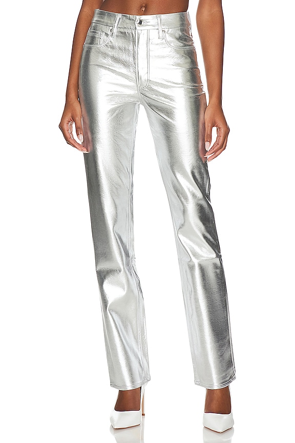 Good American Faux Leather Good Icon Straight in Silver Metallic005 ...