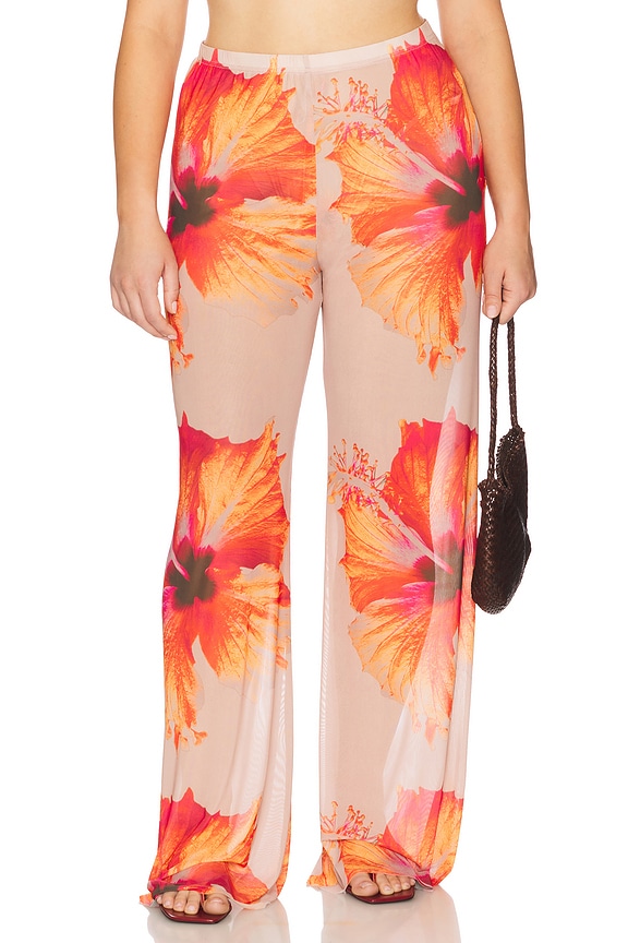 view 2 of 11 Gauze Mesh Wide Leg Pant in Mauve Tropical Hibiscus001