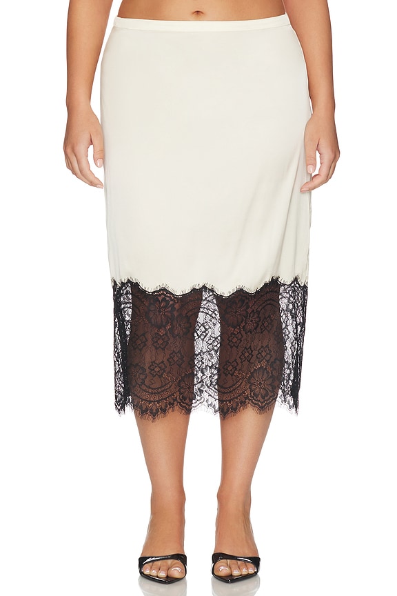 view 2 of 11 Satin Lace Slip Midi Skirt in Ecru003