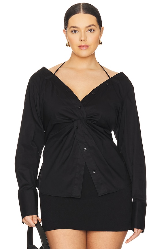 view 2 of 8 Poplin Off Shoulder Top in Black001