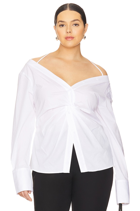 view 2 of 8 Poplin Off Shoulder Top in White001