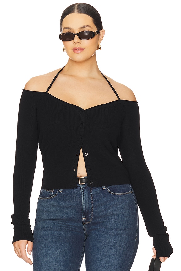 view 2 of 8 Stretch Rib Knit Off Shoulder Top in Black001