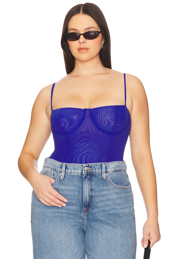 view 2 of 10 Mesh Bustier Bodysuit in Capri Blue004