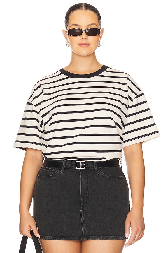 view 2 of 4 Cotton Oversized Tee in Black & Ecru Wide Stripe
