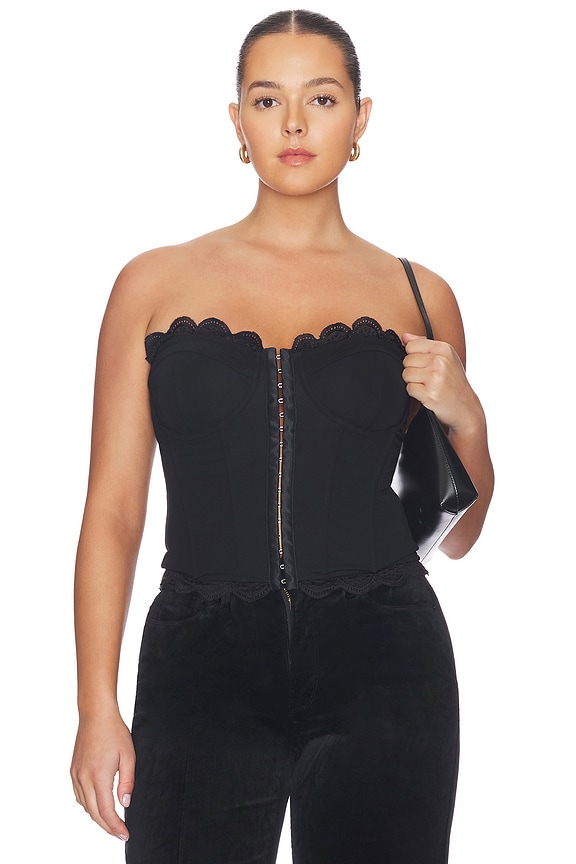 view 2 of 8 Matte Jersey Lace Trim Bustier in Black001