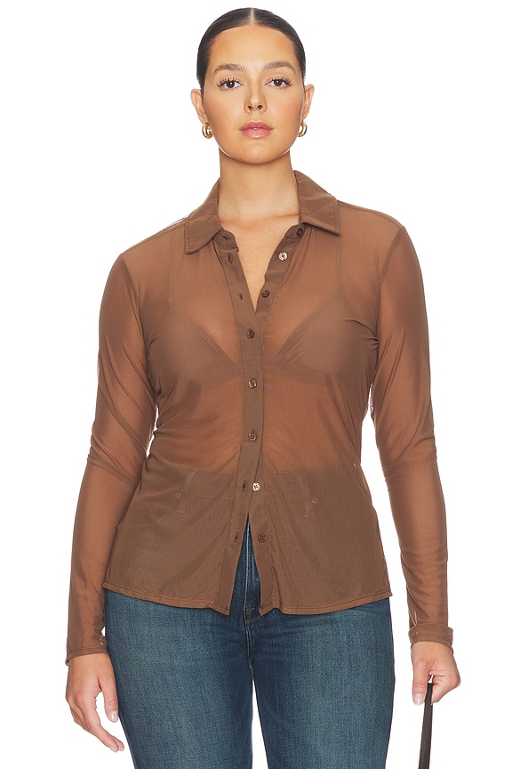 view 2 of 8 Mesh Button Up Top in Saddlewood