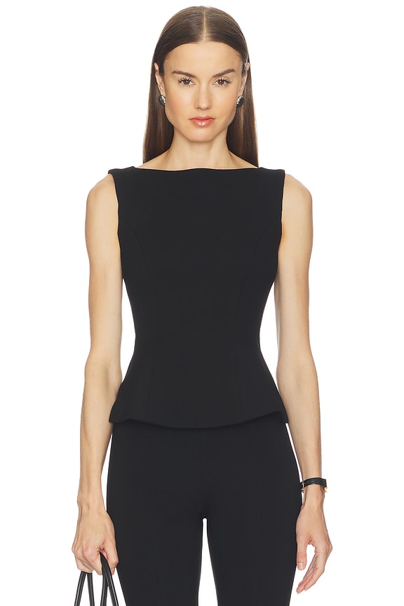 view 1 of 4 Soft Stretch Ponte Straight Neck Top in Black