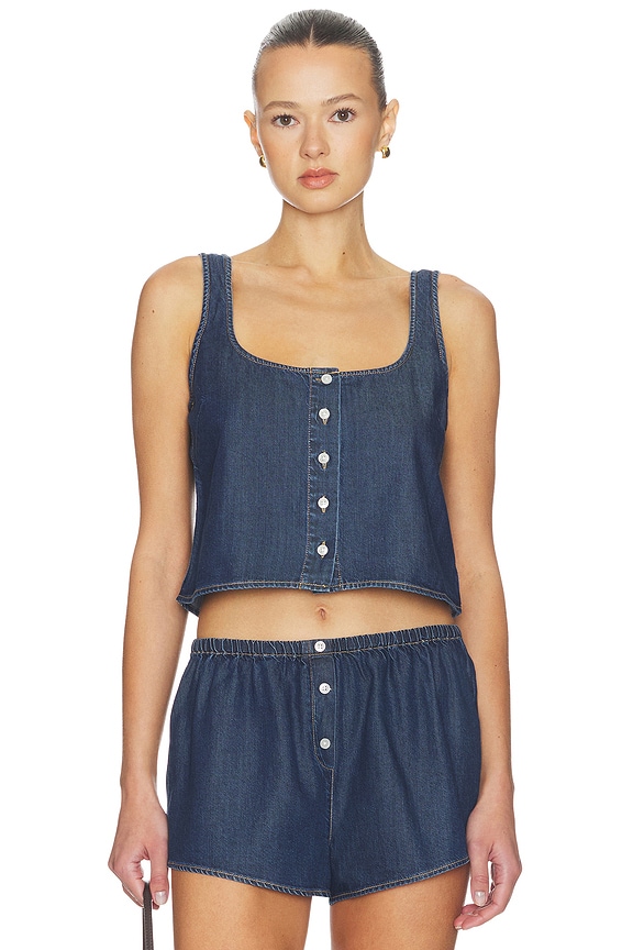 view 1 of 4 Denim Button Front Tank Top in Indigo1187