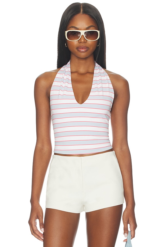 view 1 of 4 Super Stretch Halter Tank Top in Sky Stripe