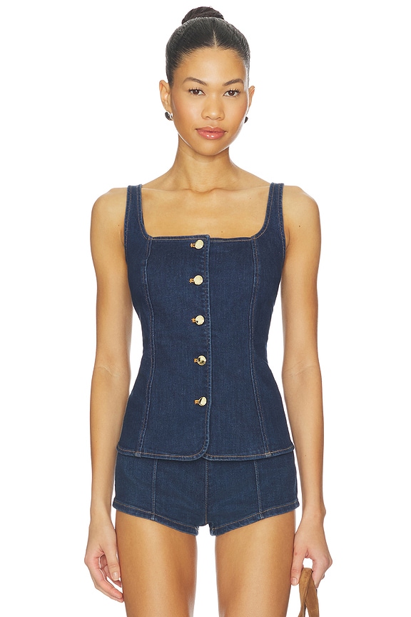 view 1 of 8 Sleeveless Button Front Denim Top in Indigo1169