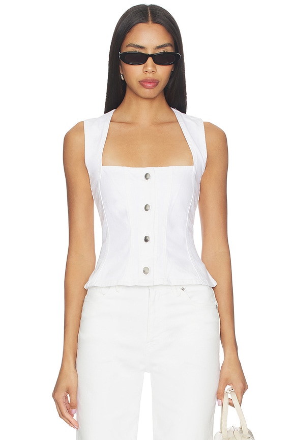 view 1 of 4 Button Front Peplum Top in White001