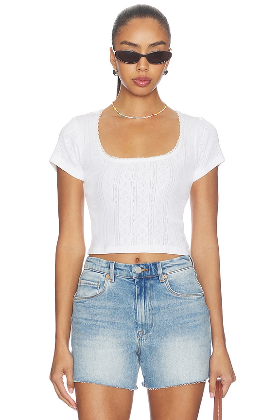 view 1 of 4 The Pointelle Square Neck Top in White