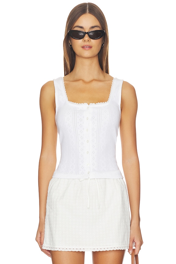 view 1 of 4 The Pointelle Button Down Tank Top in White