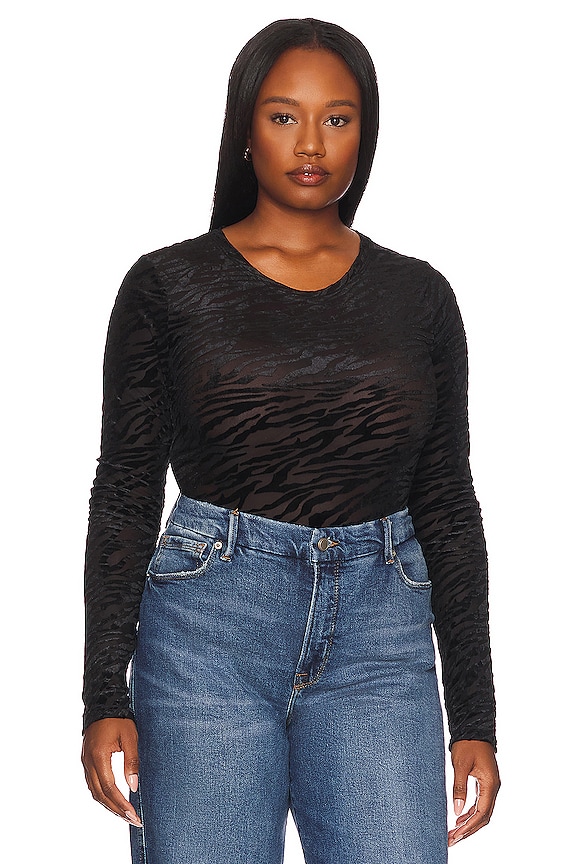 view 2 of 11 Printed Crew Mesh Bodysuit in Burnout Zebra