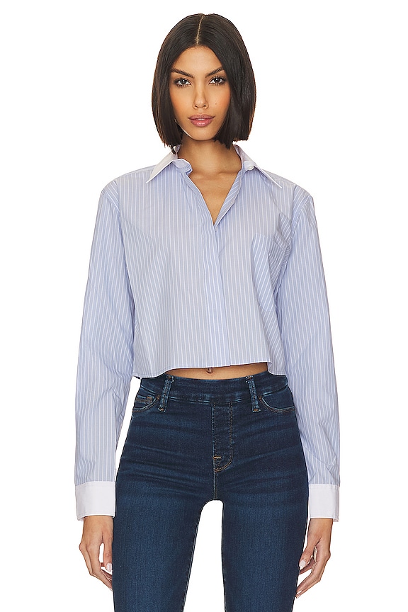 view 1 of 9 Yarndye Poplin Crop Shirt in Good Stripe004