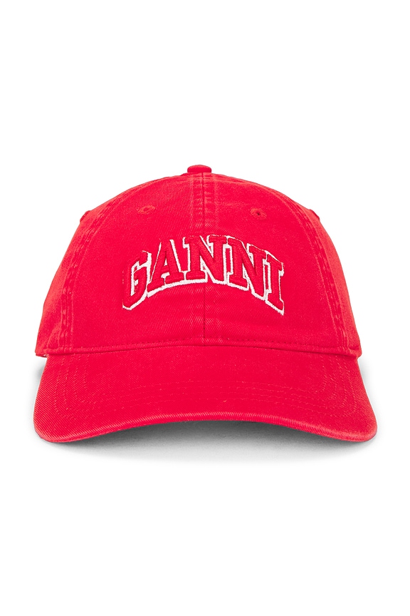 view 2 of 3 Washed Cotton Canvas Embroidered Cap in Fiery Red
