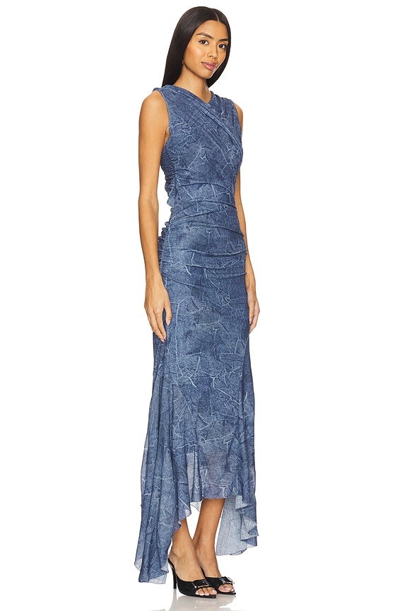 view 2 of 3 Marl Mesh Long Ruched Crossover Dress in Denim