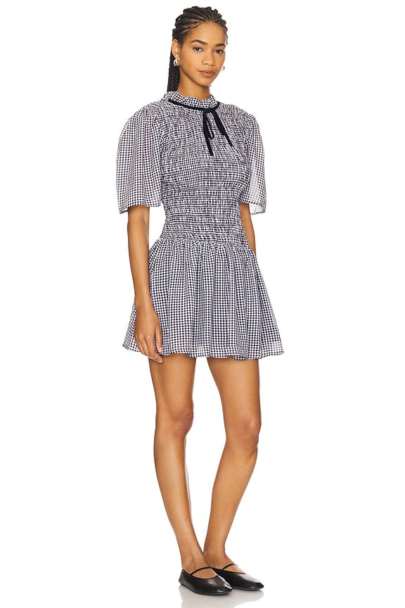 view 2 of 4 Sheer Fluid Check Mini Smock Dress in Black