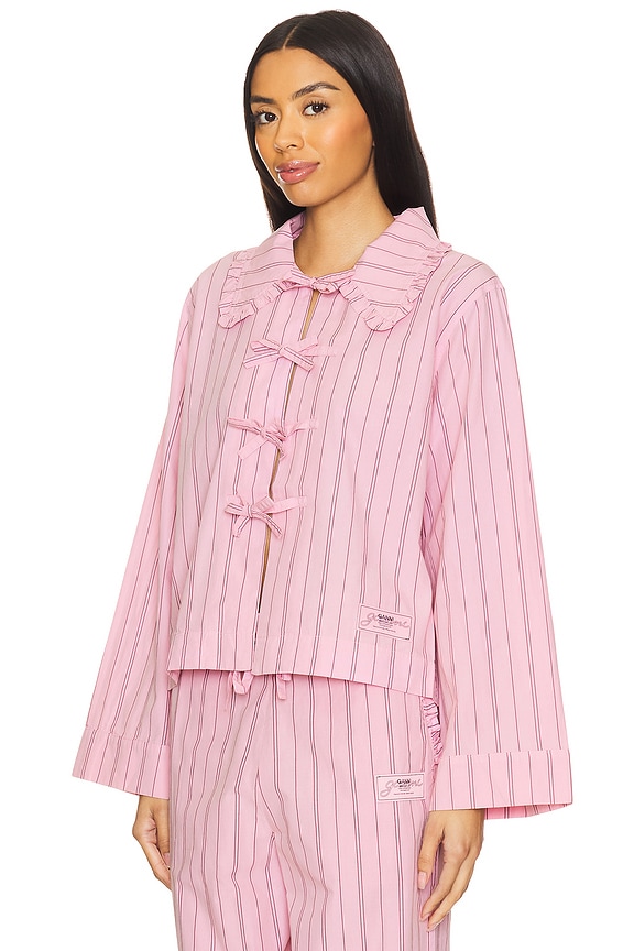 view 2 of 5 Stripe Cotton Pyjamas Shirt in Lilac Sachet
