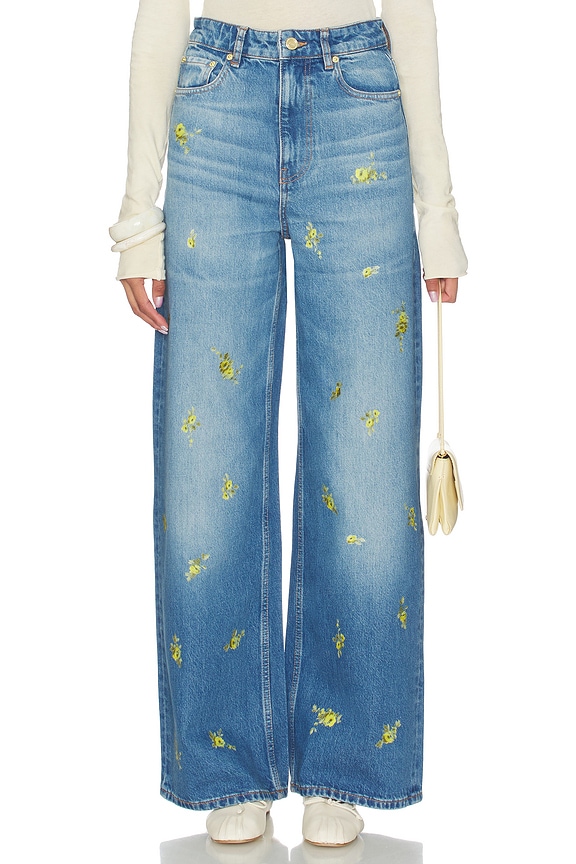 view 1 of 6 Printed Flower Denim Lari Jeans in Light Blue Vintage