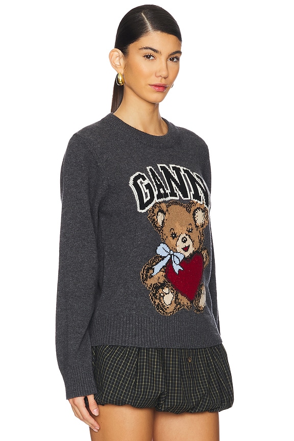 view 2 of 5 КРУГЛЫЙ ВЫРЕЗ ПОД ГОРЛО GRAPHIC WOOL MIX BEAR in Gray Quill