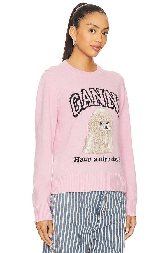 view 2 of 4 Graphic Wool Mix Poodle Crewneck in Chalk Pink